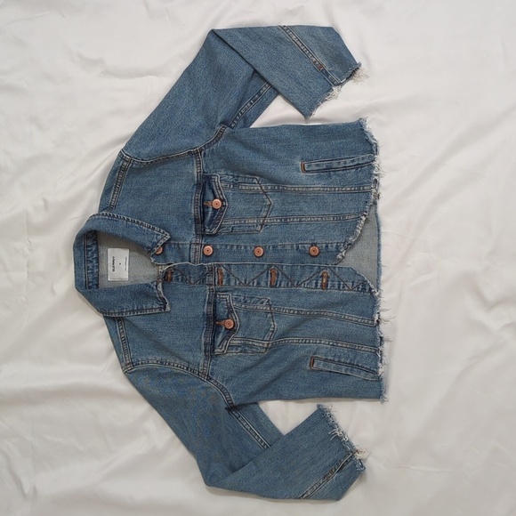 Old Navy MODIFIED Raw Hem Denim Trucker Jacket, Color Blue Size M - Picture 1 of 15